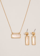 Stone Earring And Necklace Set - Pale Pink