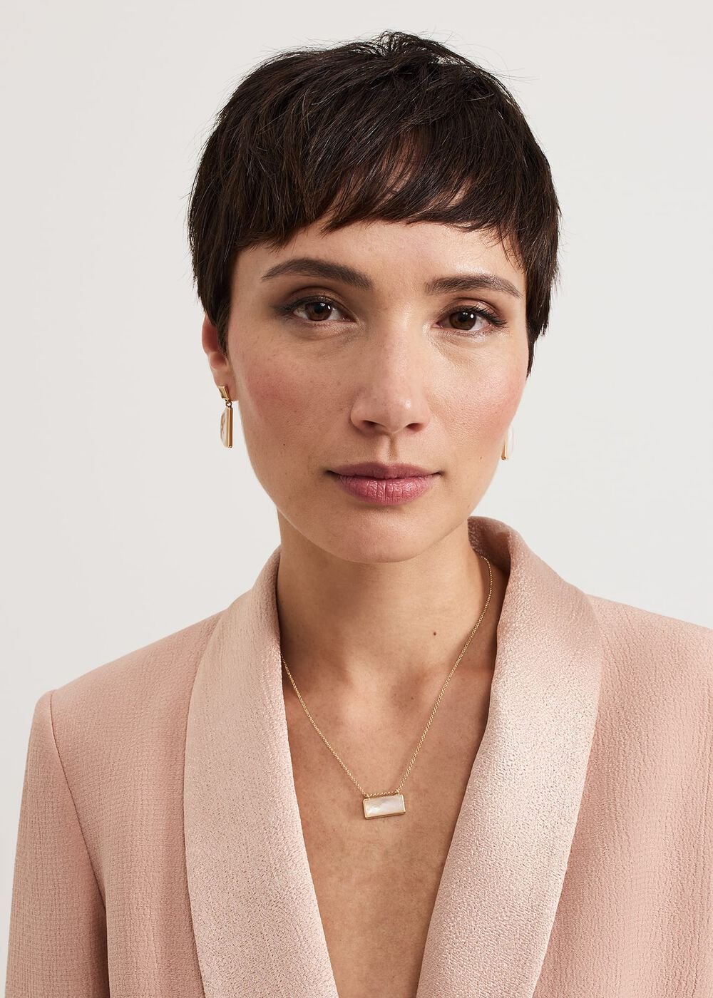 Stone Earring And Necklace Set - Pale Pink