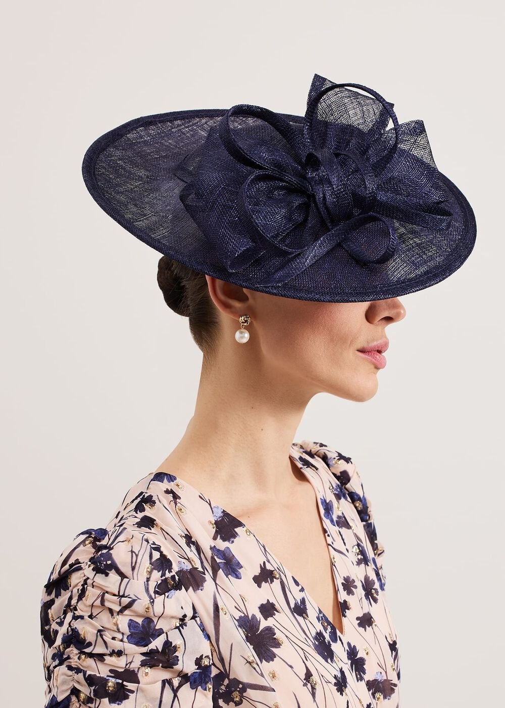 Navy Bow Disc Fascinator - Navy