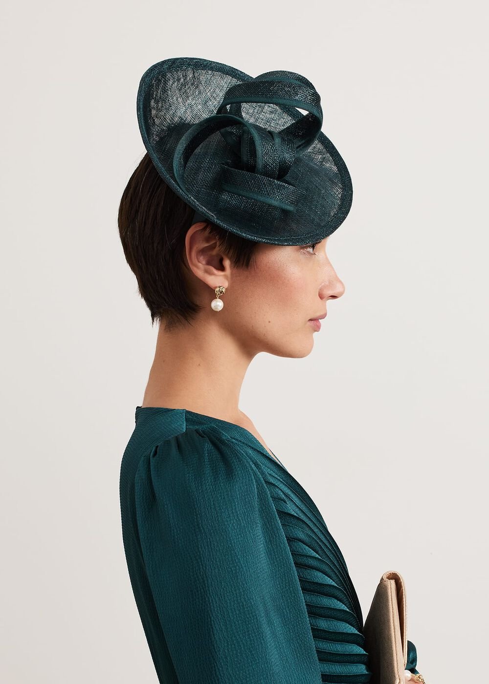 Teal Grossgrain Twist Oval Fascinator - Teal