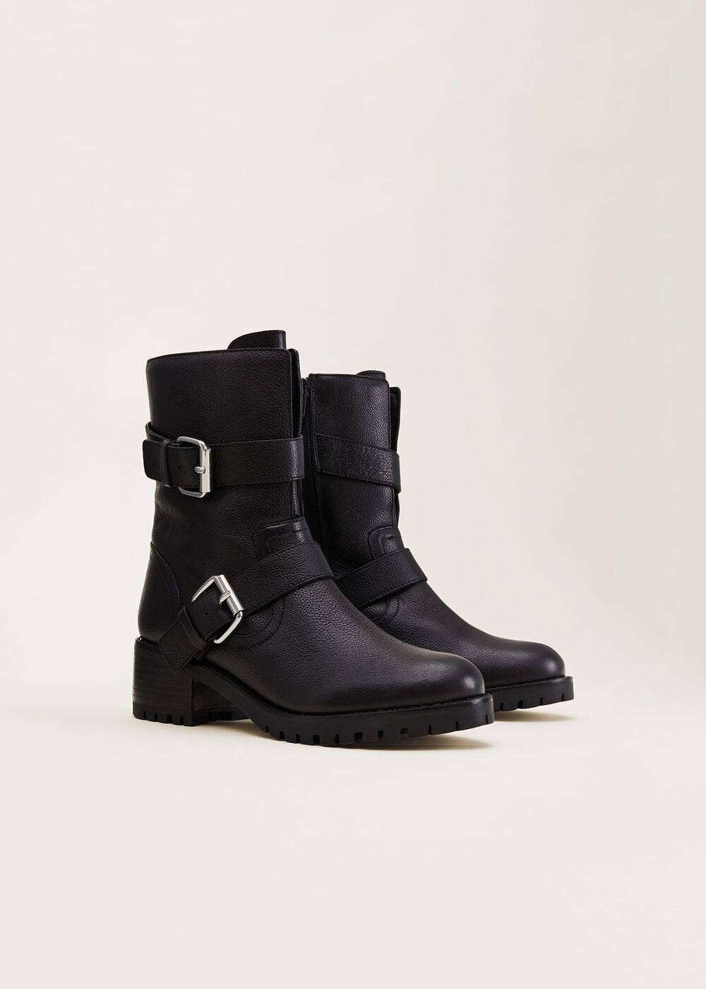 Alaska Black Leather Biker Boots - Black