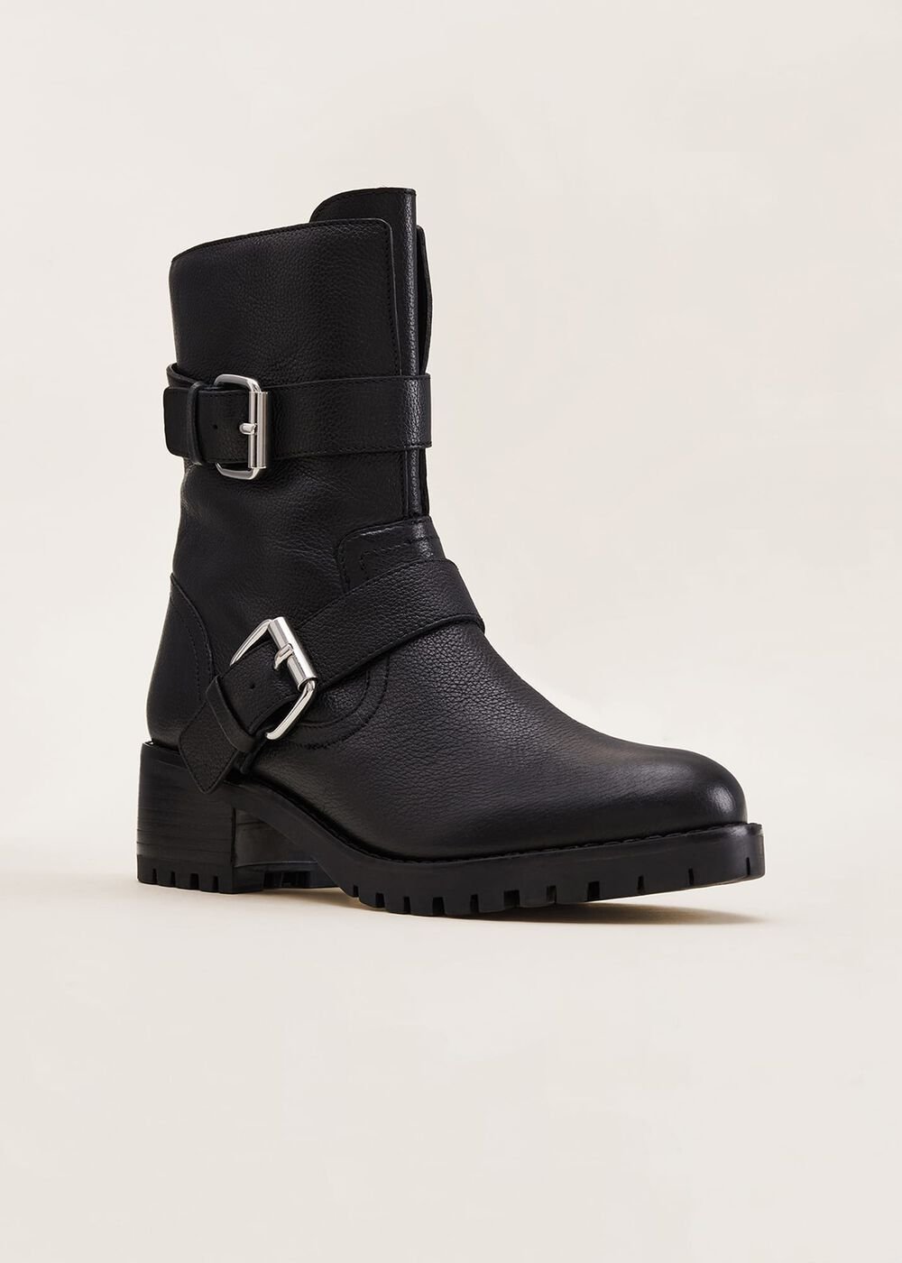 Alaska Black Leather Biker Boots - Black