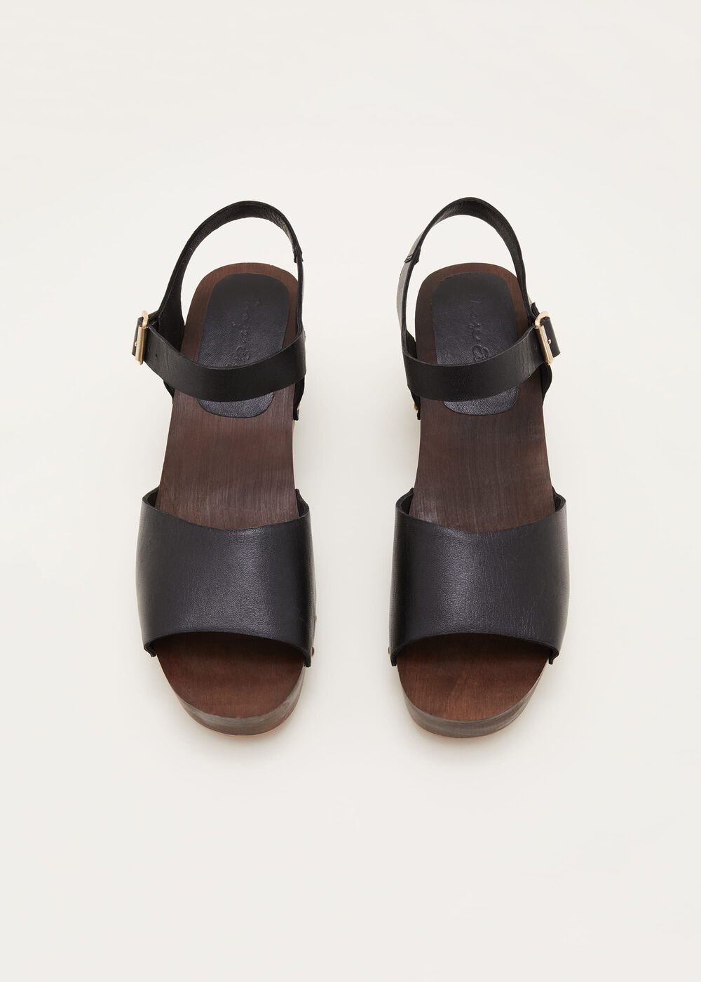 Leather Heel Sandal Clog - Black