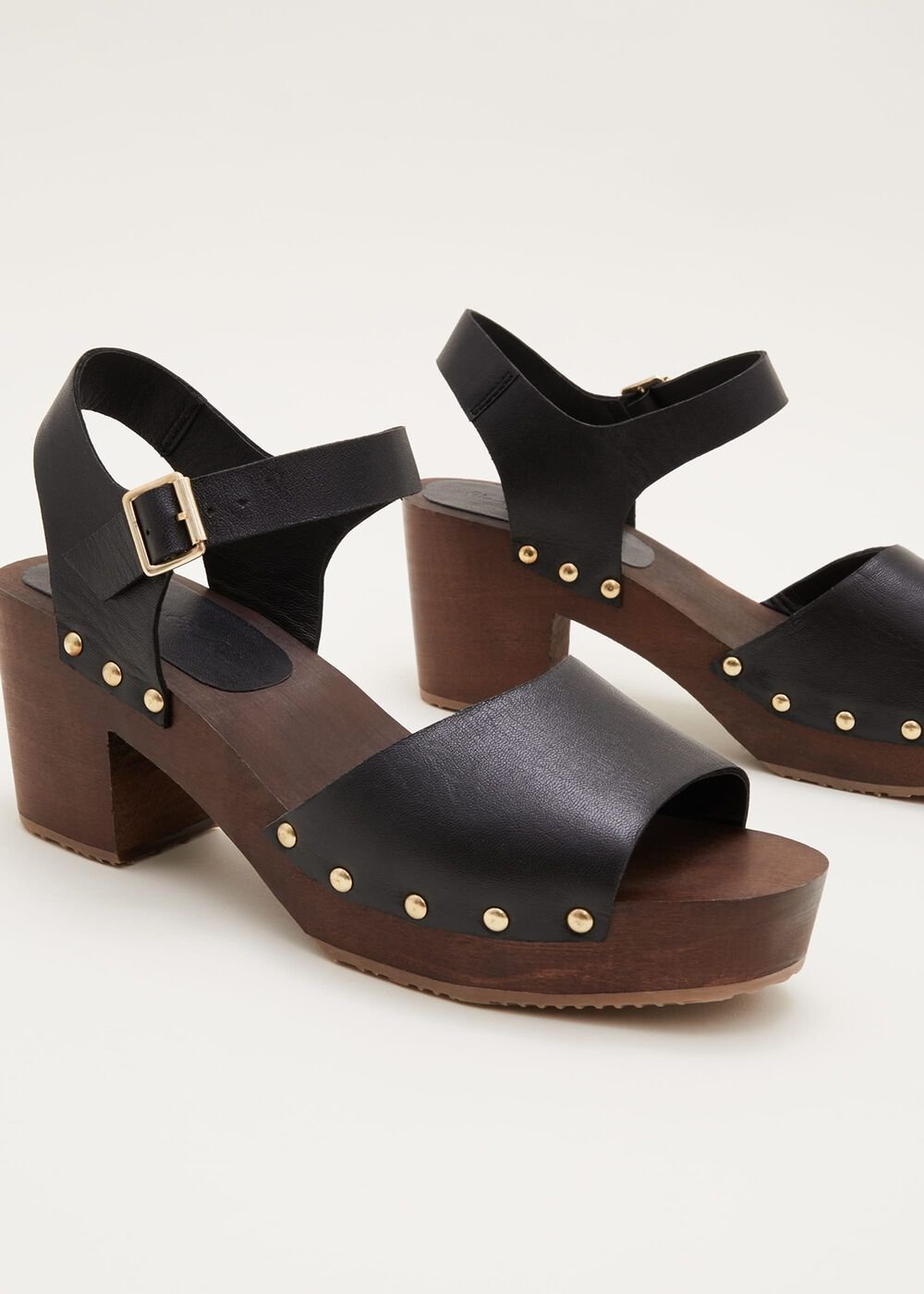 Leather Heel Sandal Clog - Black