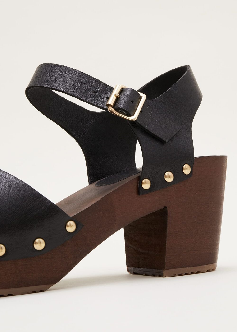 Leather Heel Sandal Clog - Black