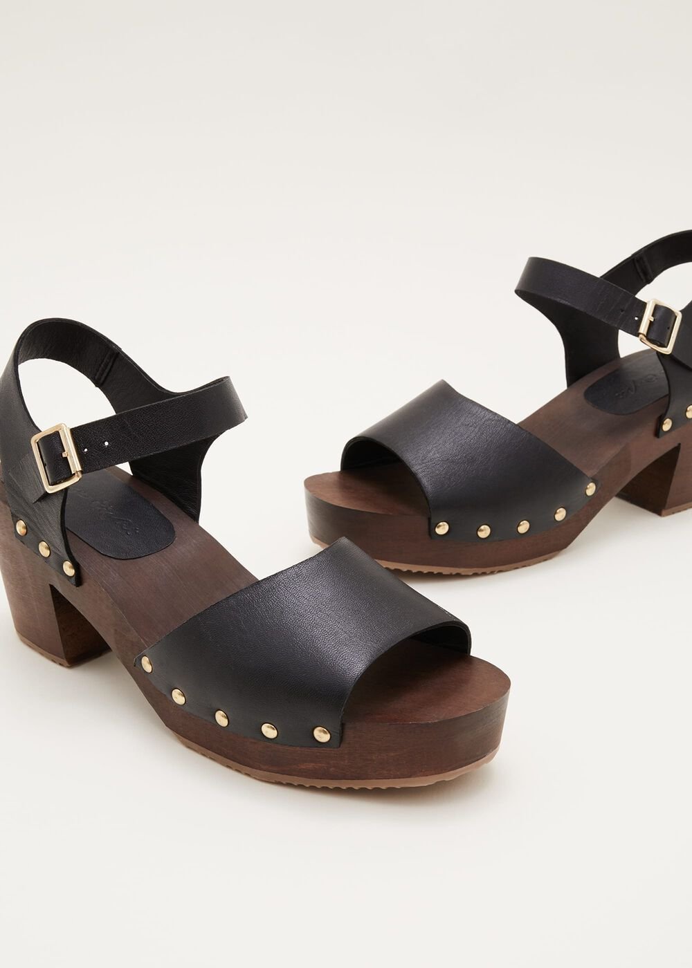 Leather Heel Sandal Clog - Black
