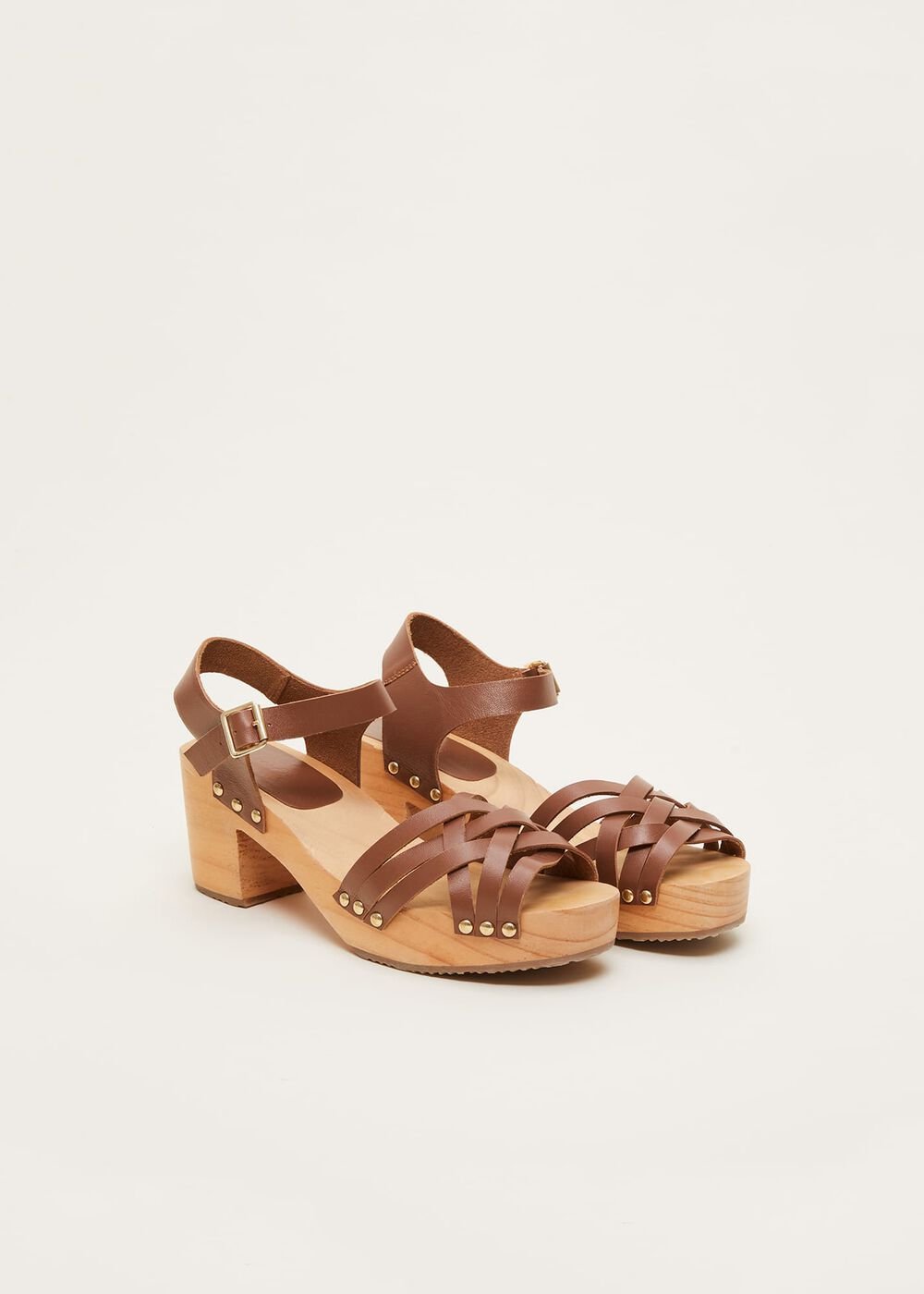 Woven Clog Heel Sandal - Tan