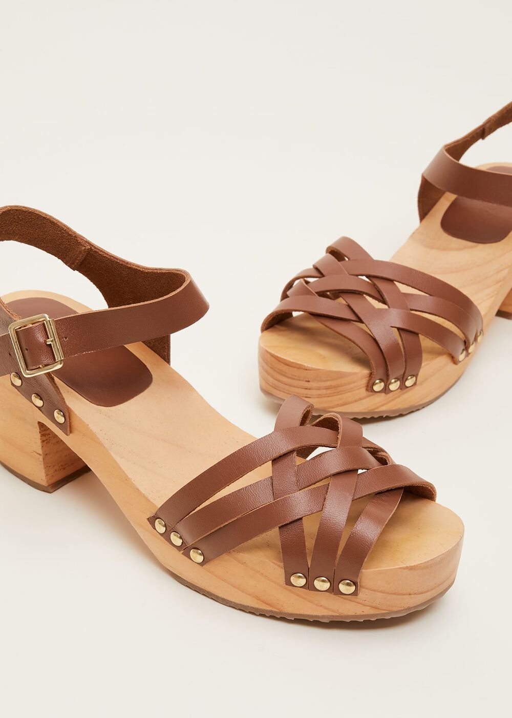 Woven Clog Heel Sandal - Tan