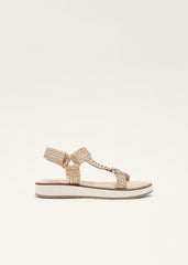 Leather Weave Velcro Sandal - Gold