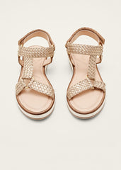Leather Weave Velcro Sandal - Gold