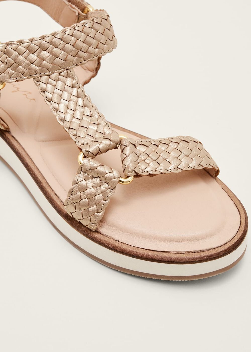 Leather Weave Velcro Sandal - Gold