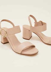 Snake Skin Leather Buckle Sandals - Neutral