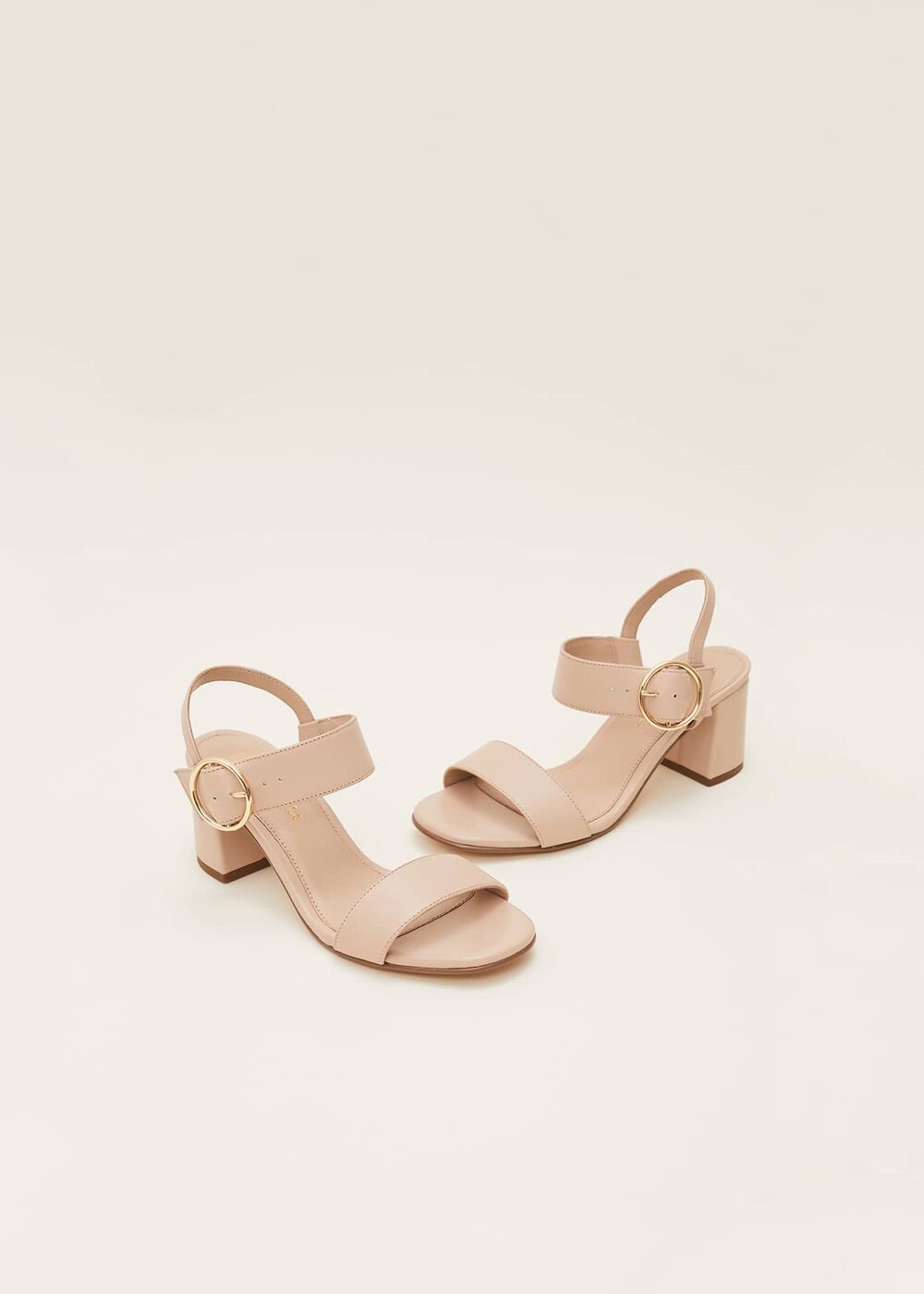 Snake Skin Leather Buckle Sandals - Neutral