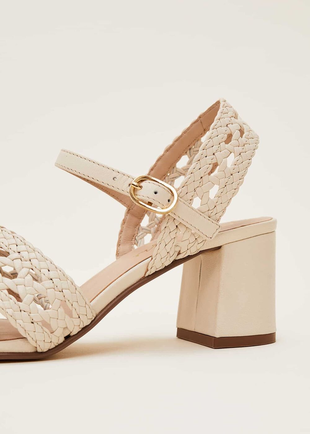 Weave Heeled Sandal - Cream