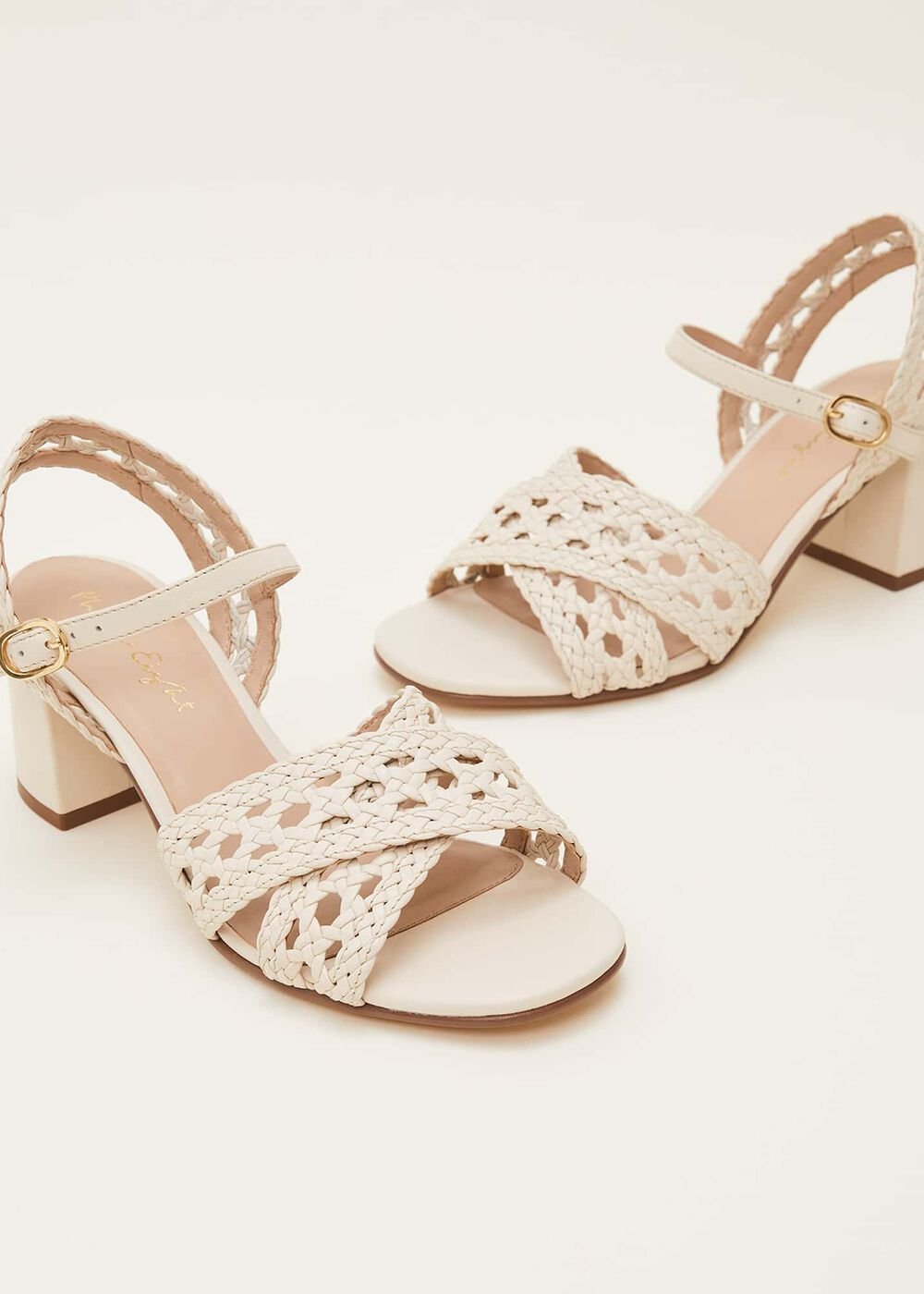 Weave Heeled Sandal - Cream