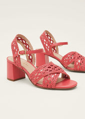 Weave Heeled Sandal - Coral