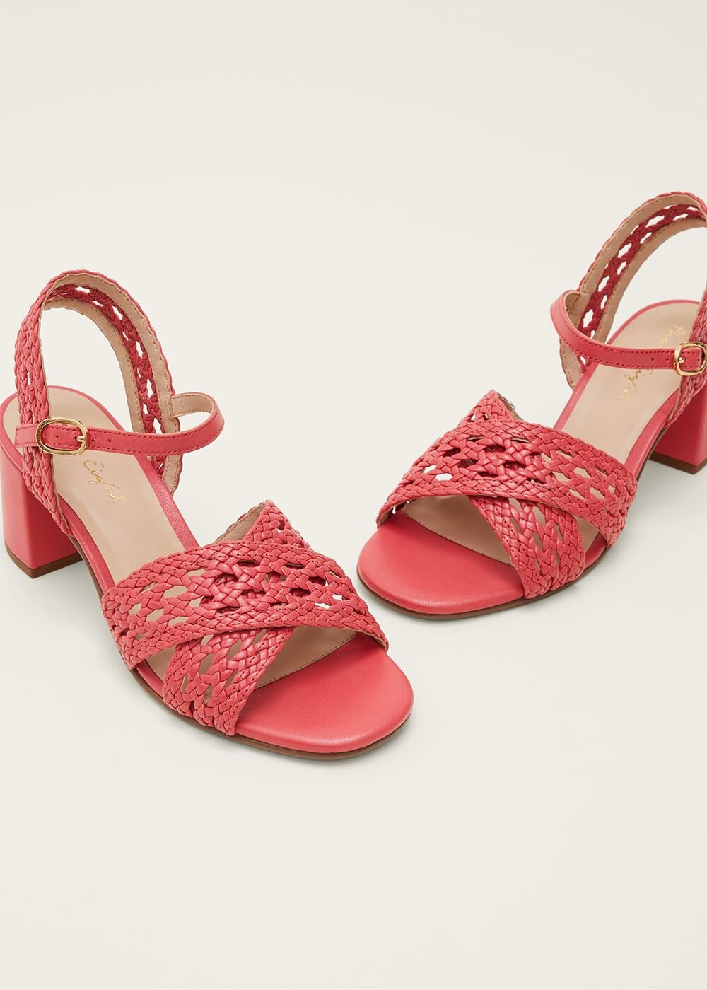 Weave Heeled Sandal - Coral
