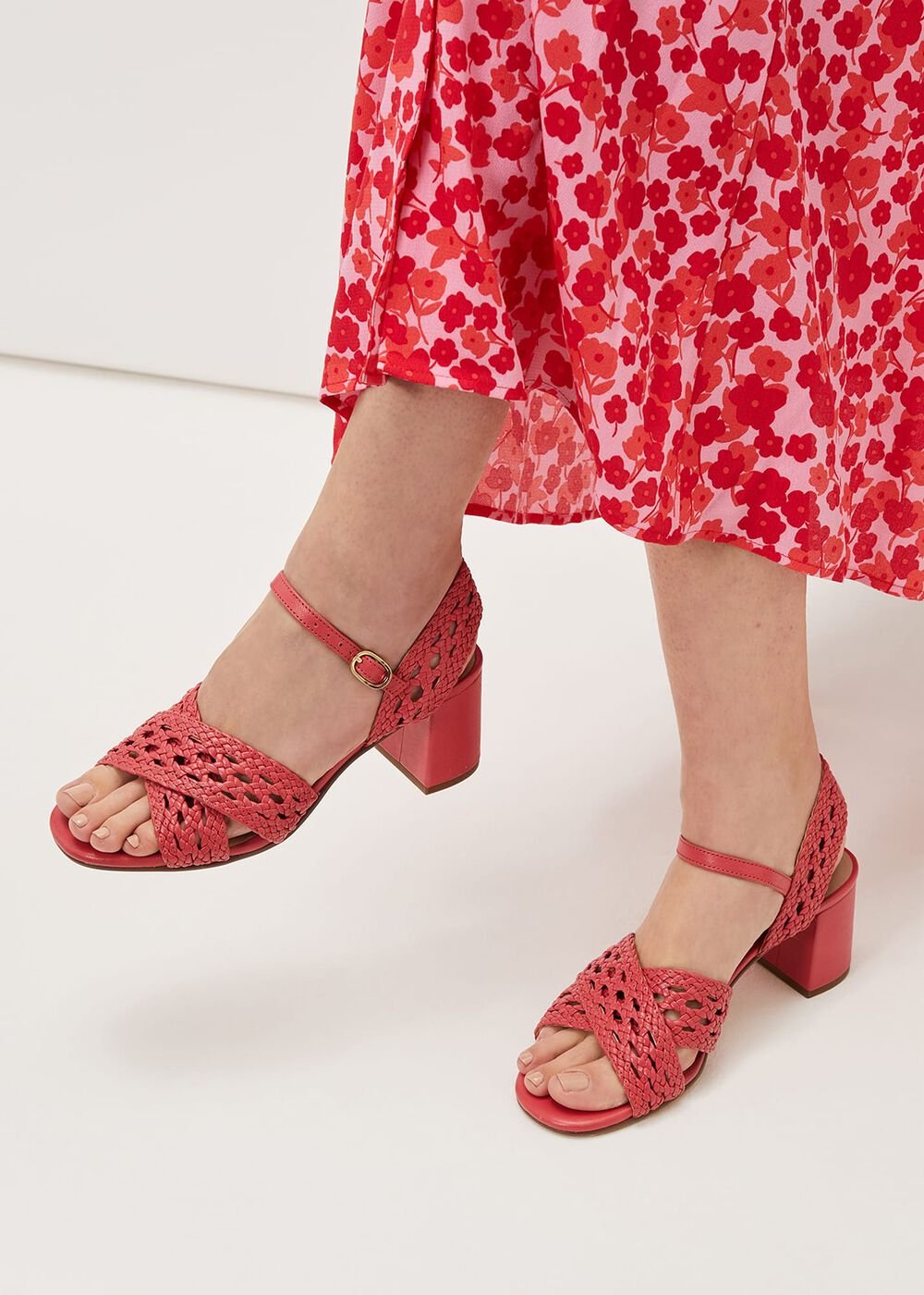 Weave Heeled Sandal - Coral