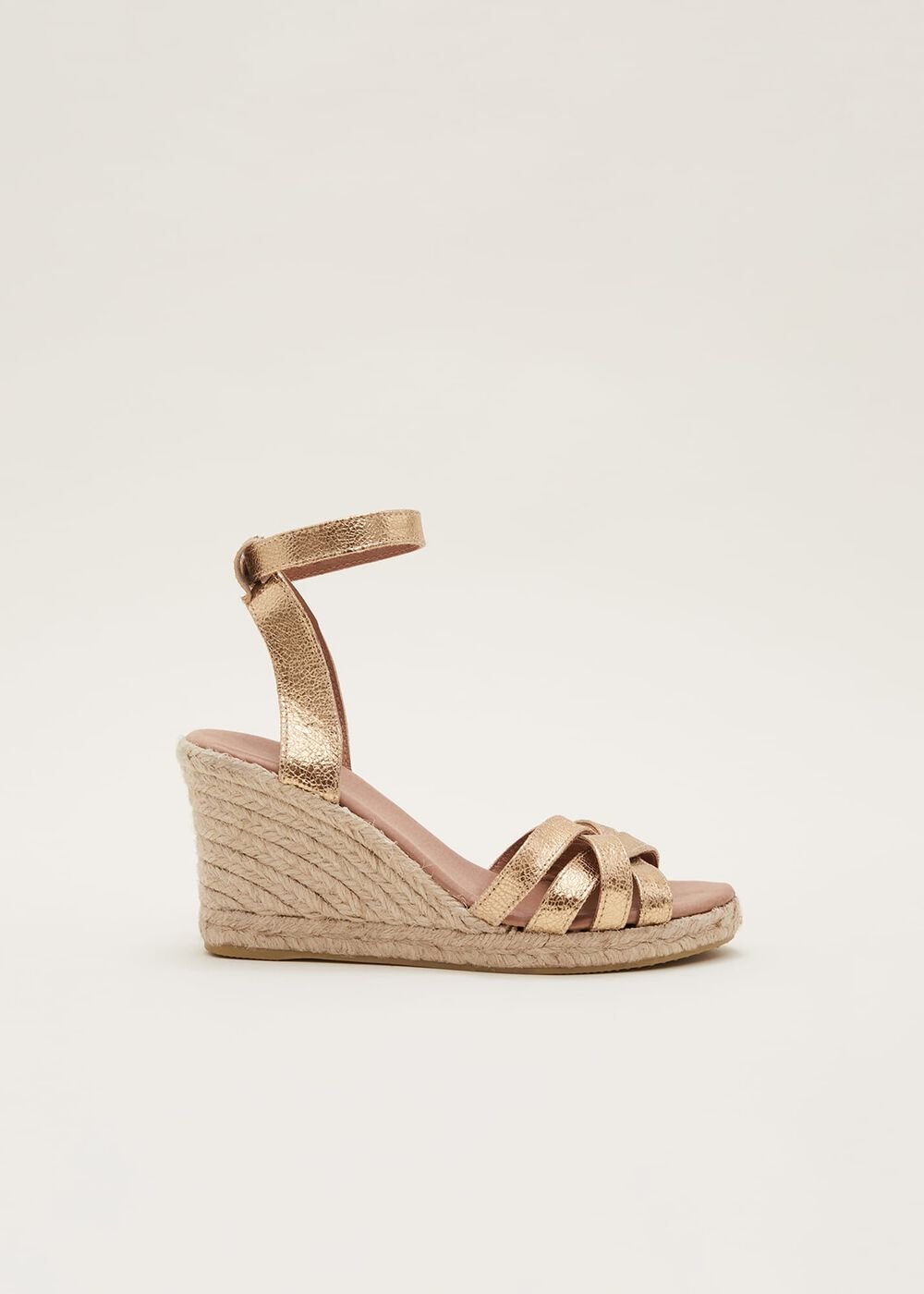 Leather Strappy Espadrille - Gold