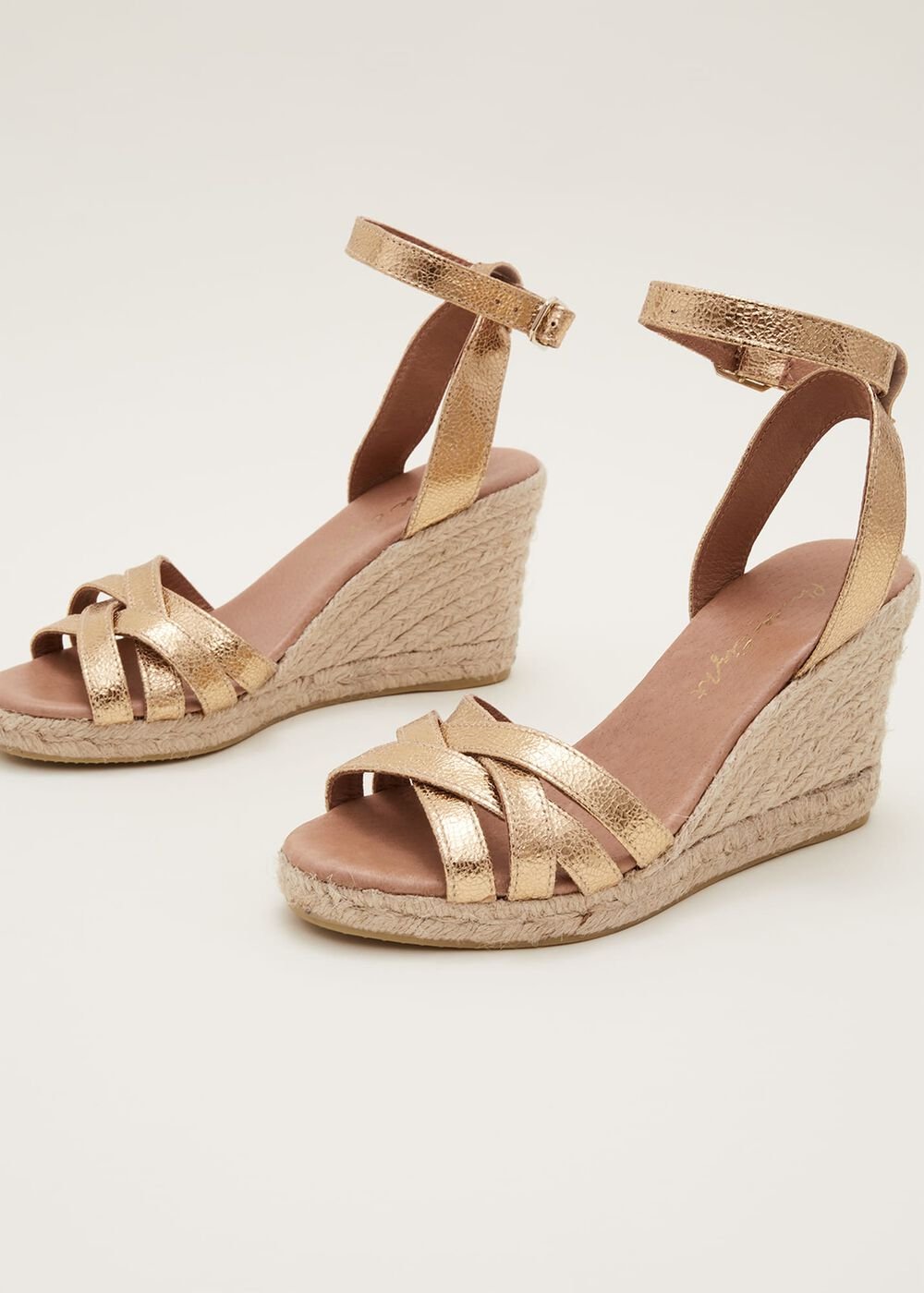 Leather Strappy Espadrille - Gold
