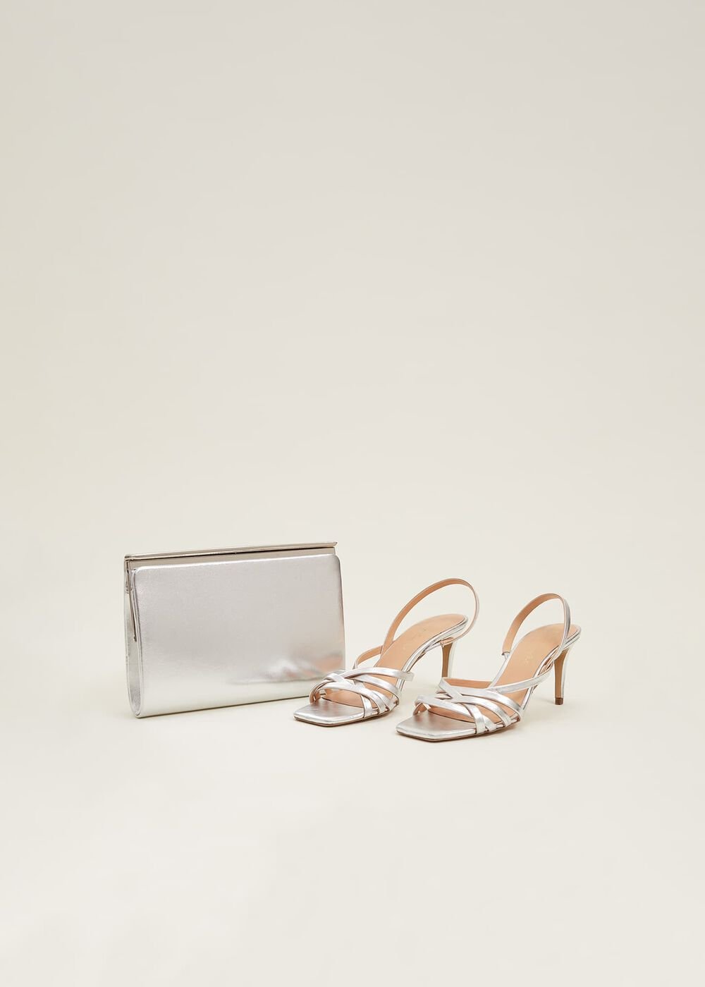 Strappy Sling Back Sandals - Silver