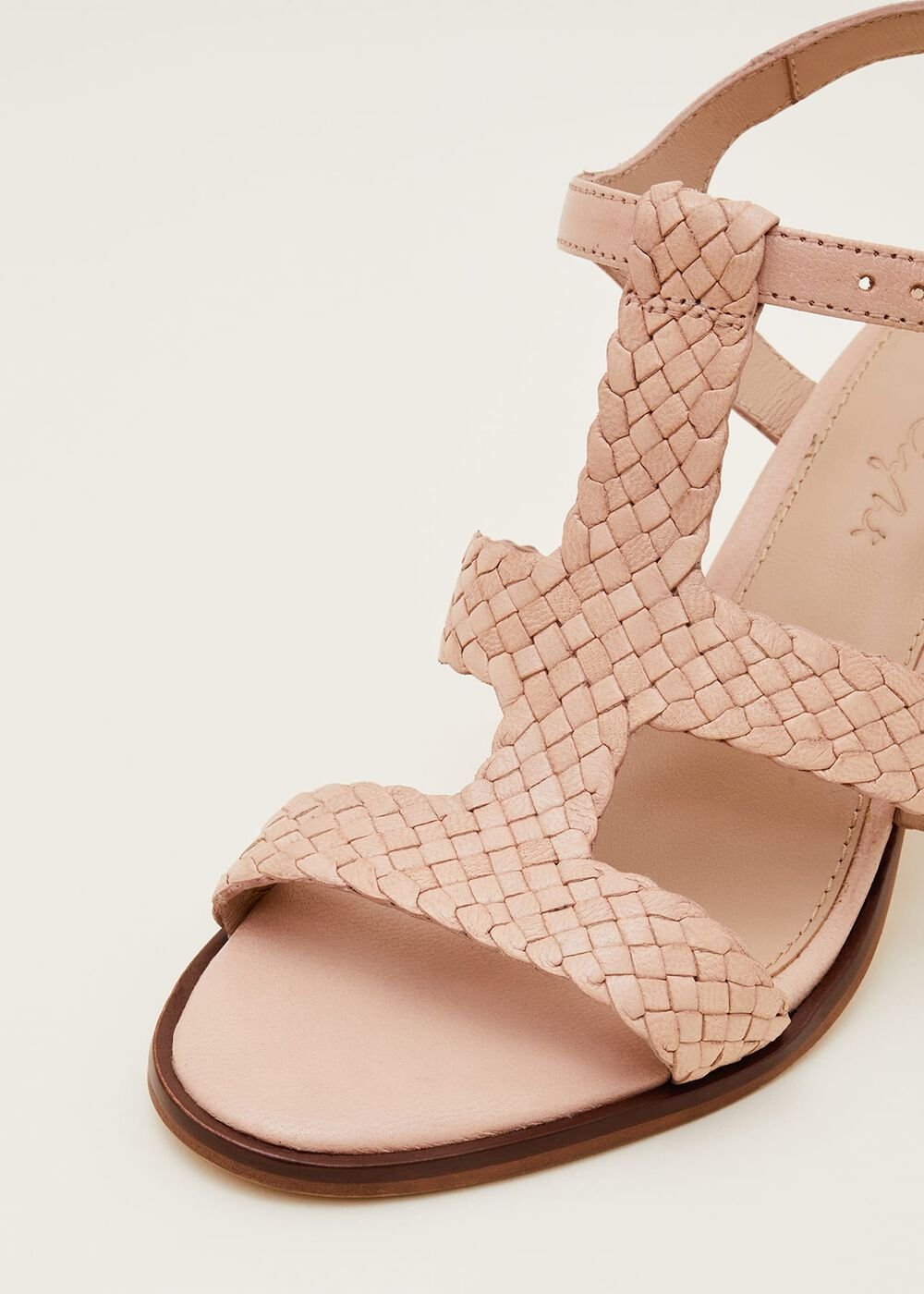 Plaited T Bar Heeled Sandal Shoe - Tan
