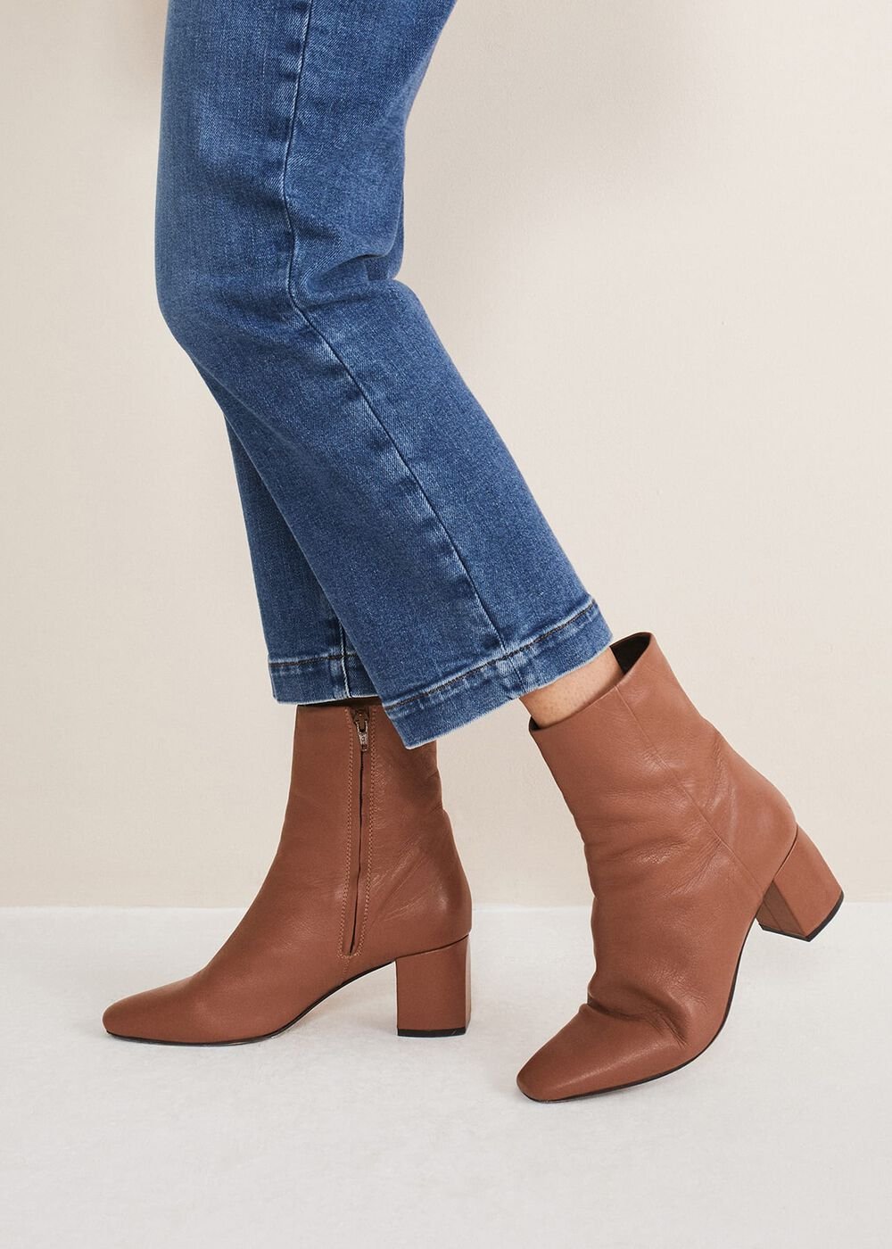 Heeled Ankle Boots - Tan