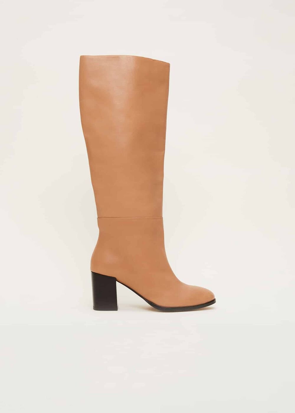Leather Knee High Boots - Camel