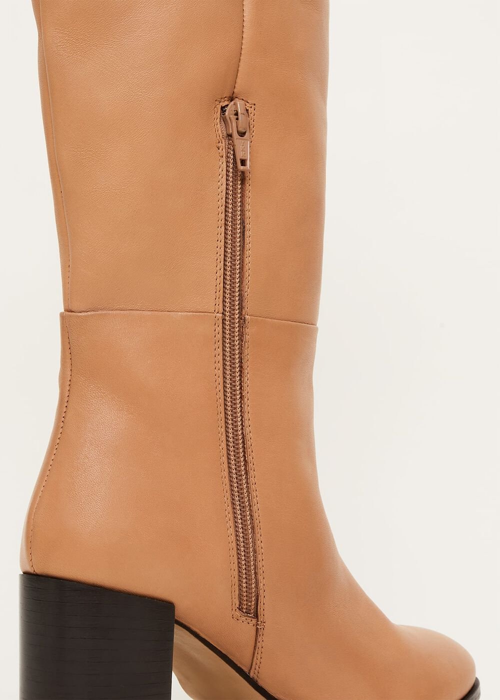 Leather Knee High Boots - Camel