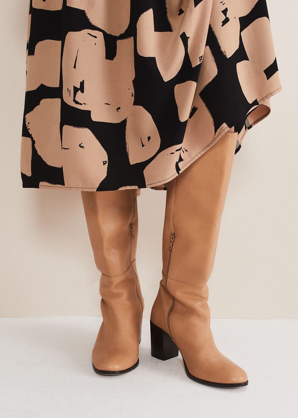 Leather Knee High Boots - Camel