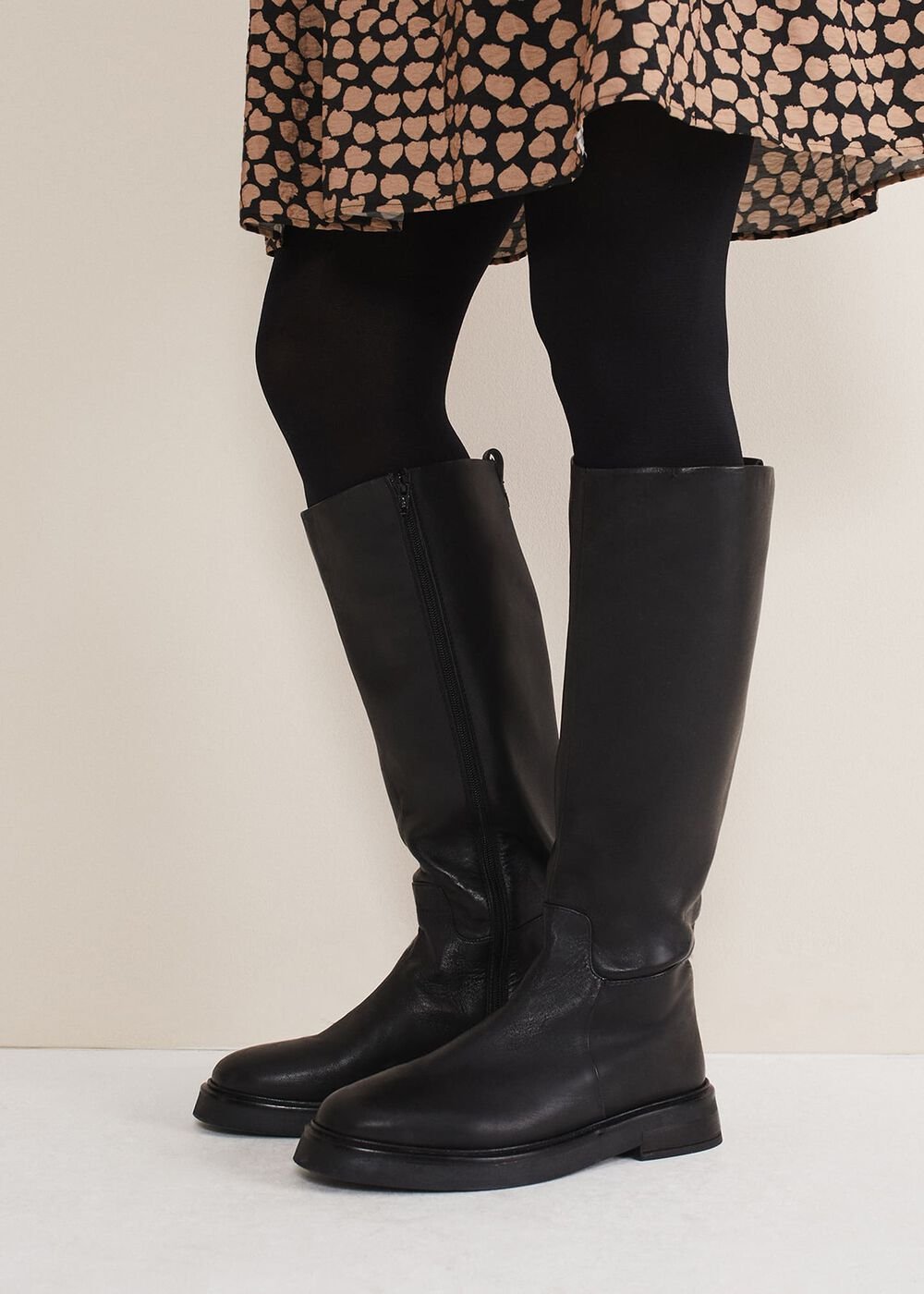 Flat Knee High Boot - Black