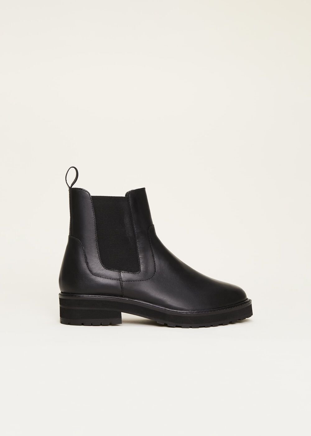 Casual Leather Pull On Ankle Boots - Black