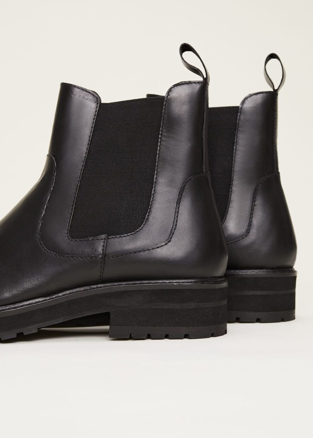 Casual Leather Pull On Ankle Boots - Black