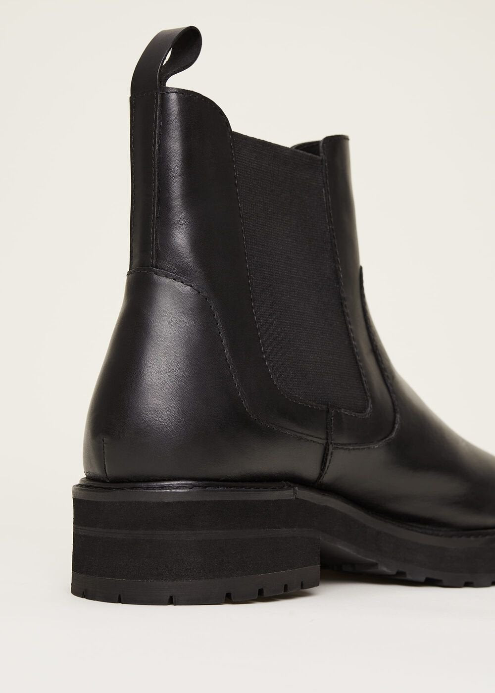Casual Leather Pull On Ankle Boots - Black