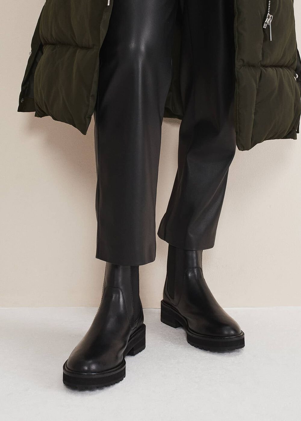 Casual Leather Pull On Ankle Boots - Black