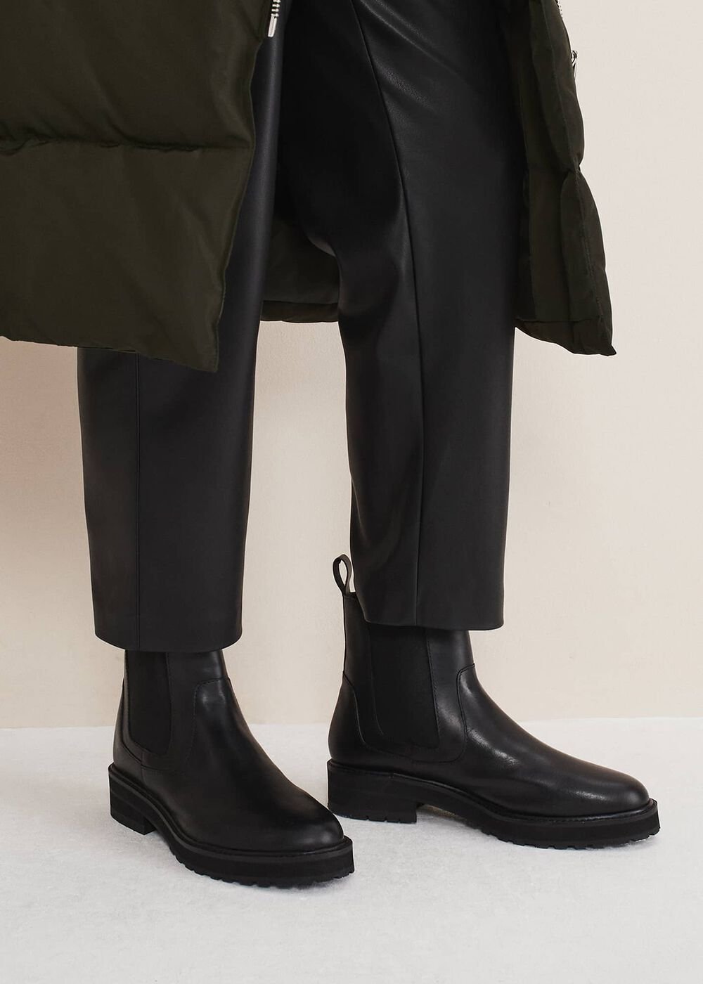 Casual Leather Pull On Ankle Boots - Black