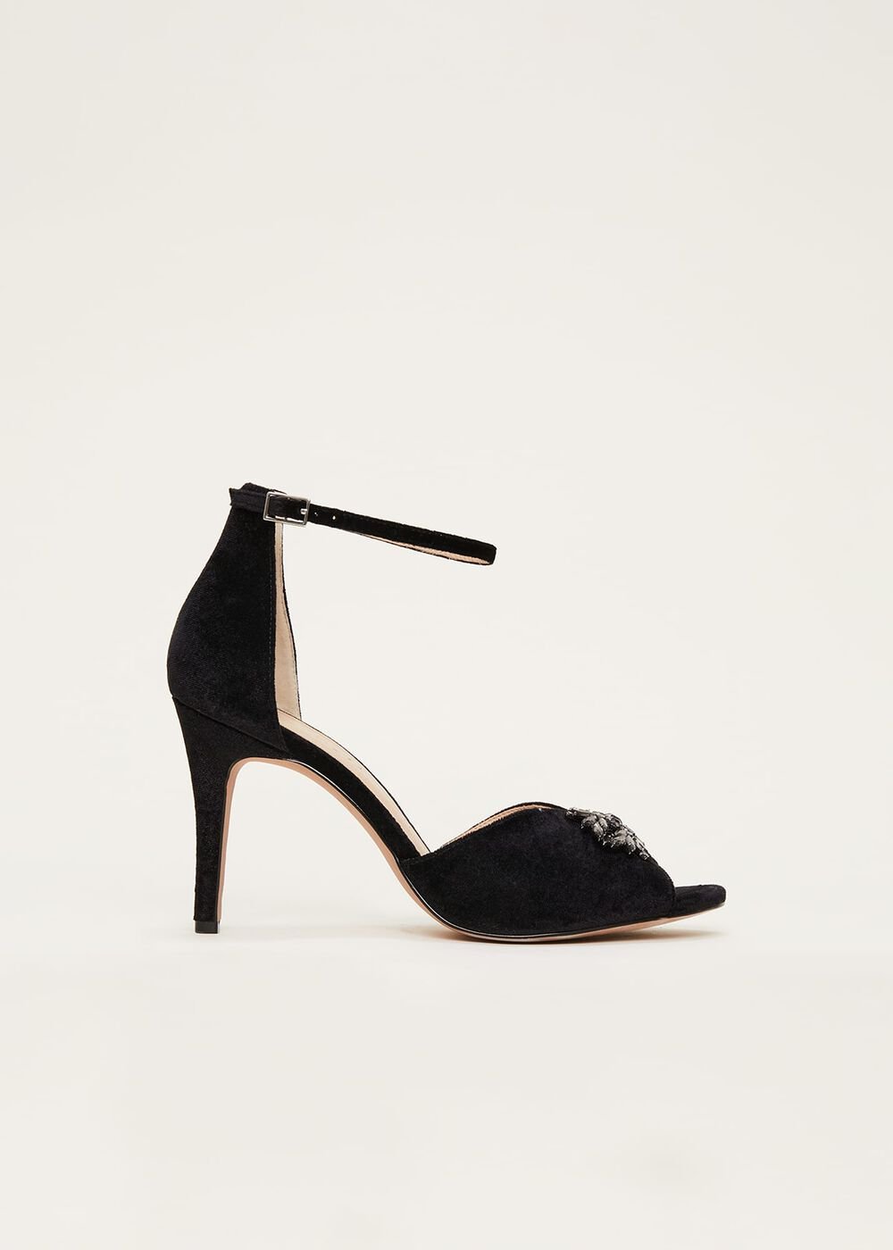 Jewel Front Velvet Sandal - Black