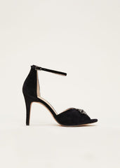 Jewel Front Velvet Sandal - Black