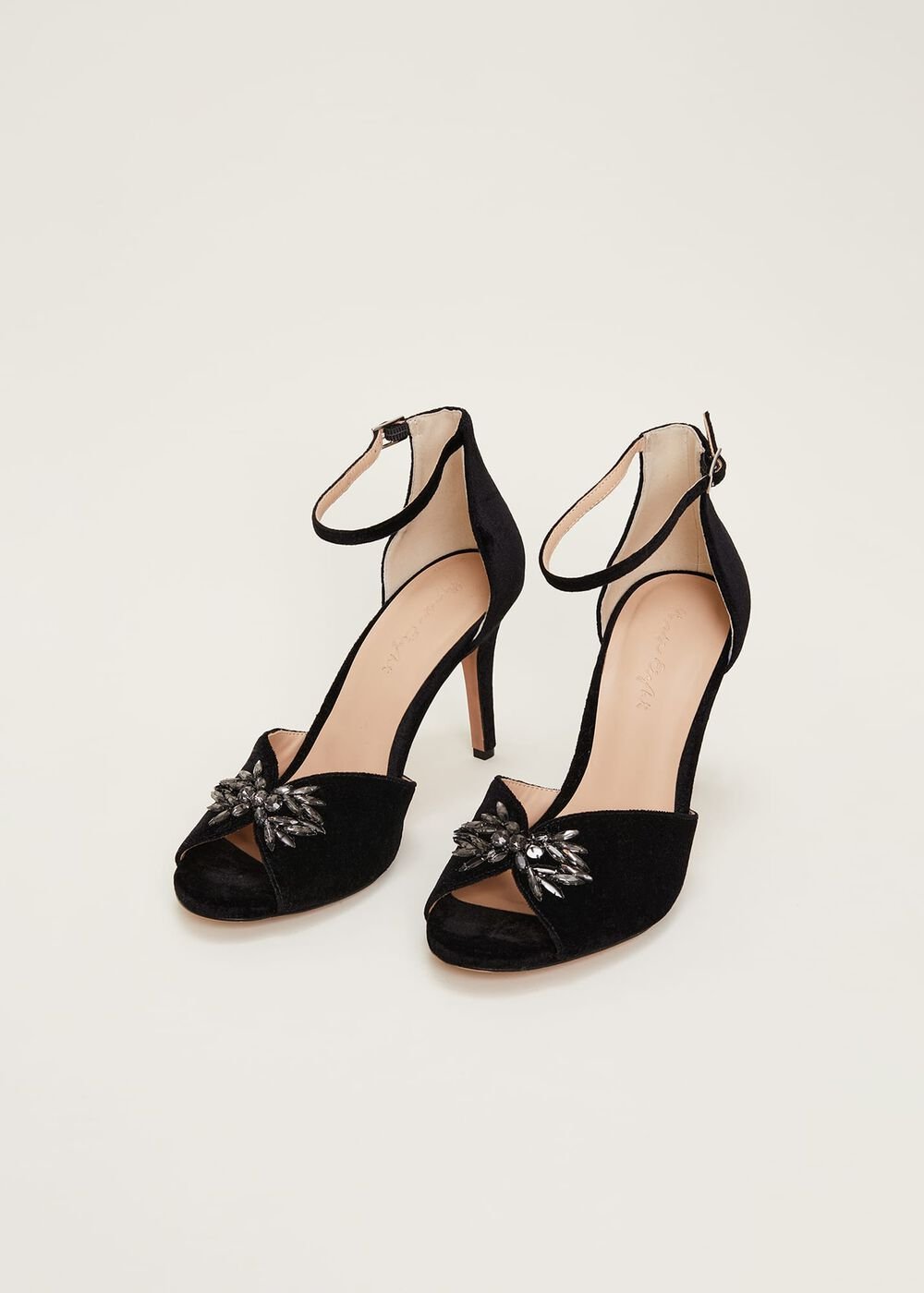 Jewel Front Velvet Sandal - Black
