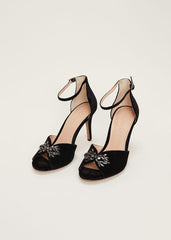 Jewel Front Velvet Sandal - Black