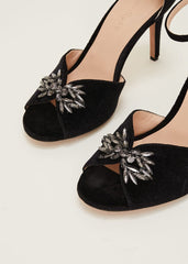 Jewel Front Velvet Sandal - Black