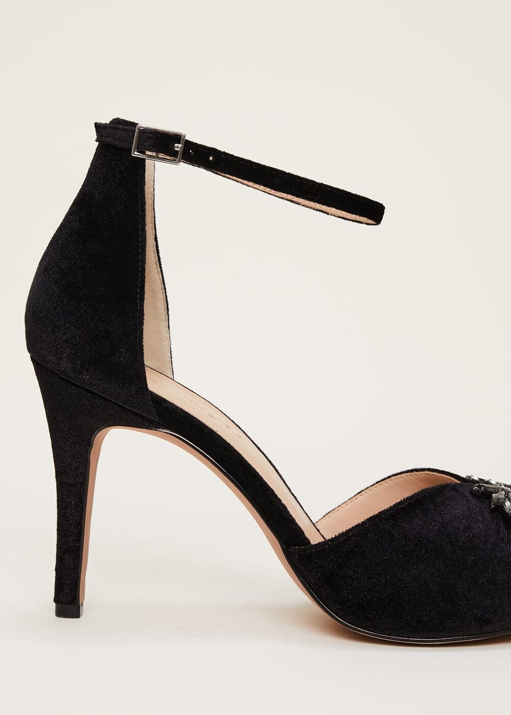 Jewel Front Velvet Sandal - Black