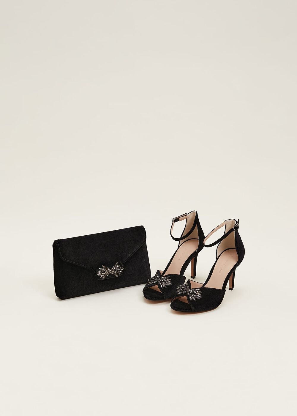 Jewel Front Velvet Sandal - Black