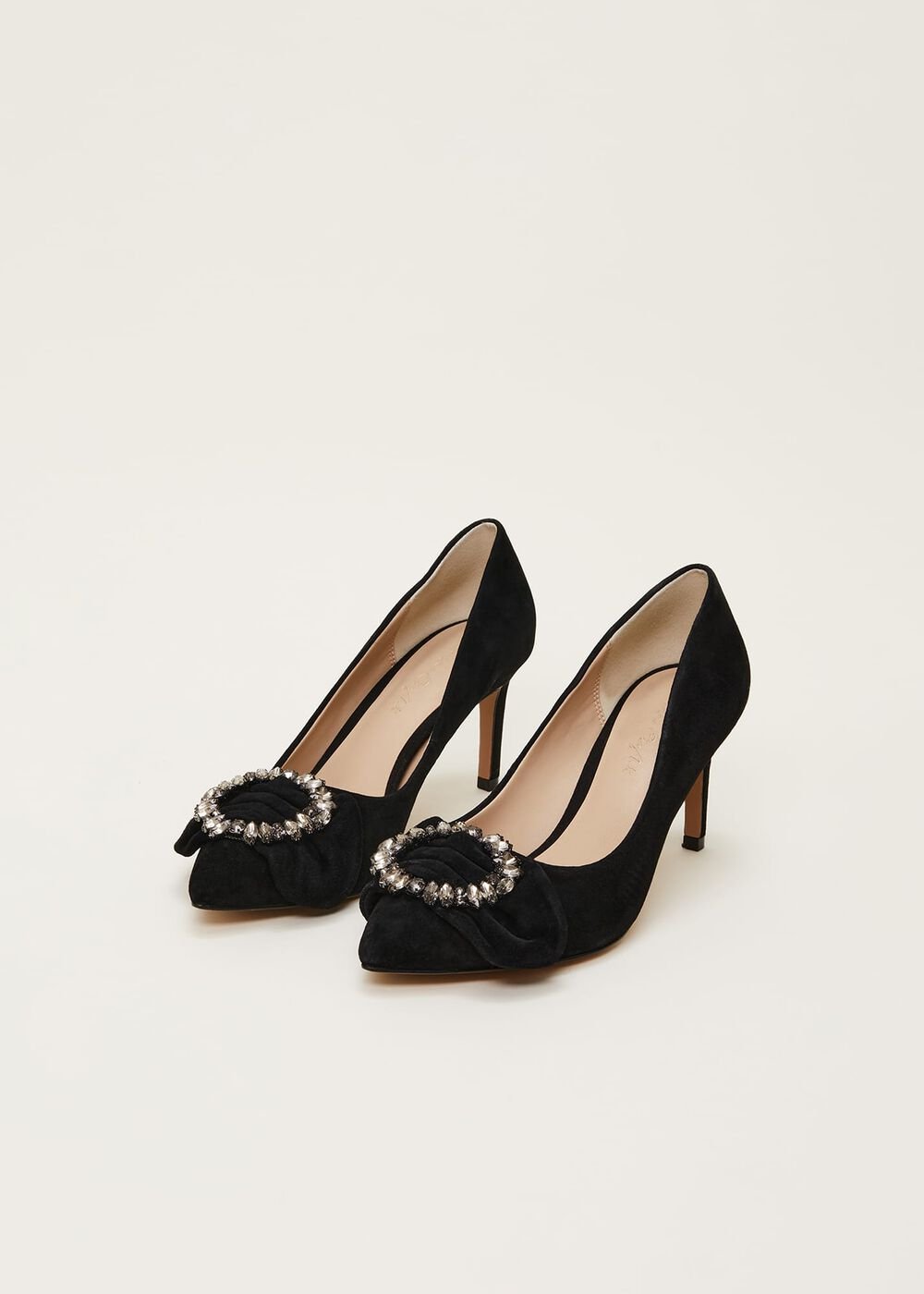 Jewel Front Bow Court Shoe - Black