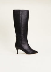 Leather Panelled Knee High Boot - Black