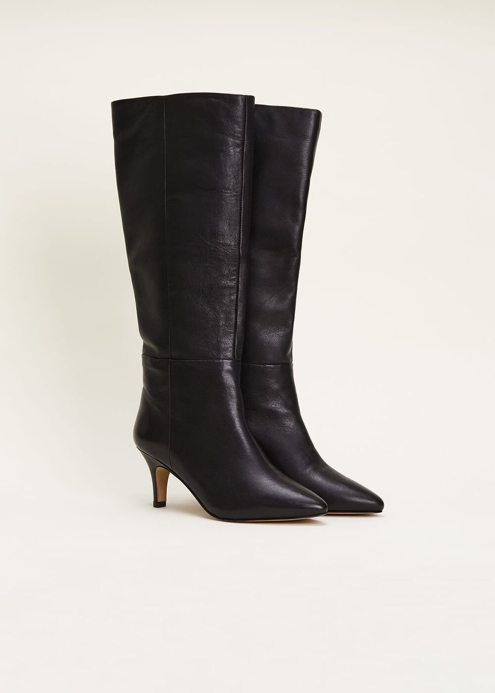 Leather Panelled Knee High Boot - Black