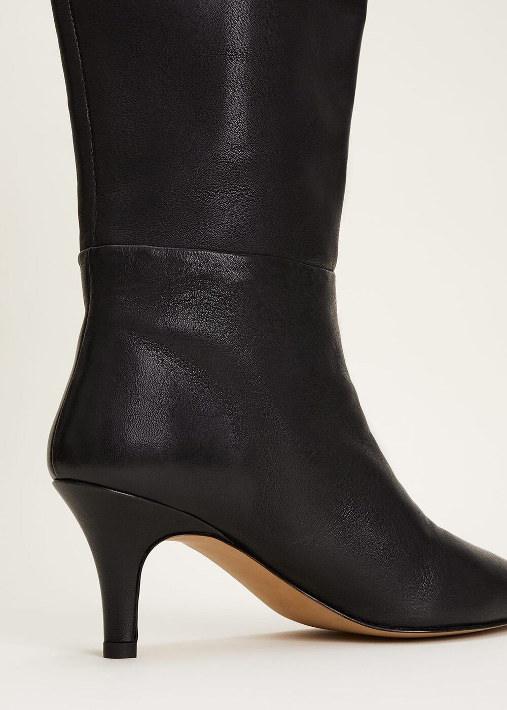 Leather Panelled Knee High Boot - Black
