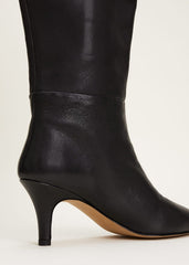 Leather Panelled Knee High Boot - Black