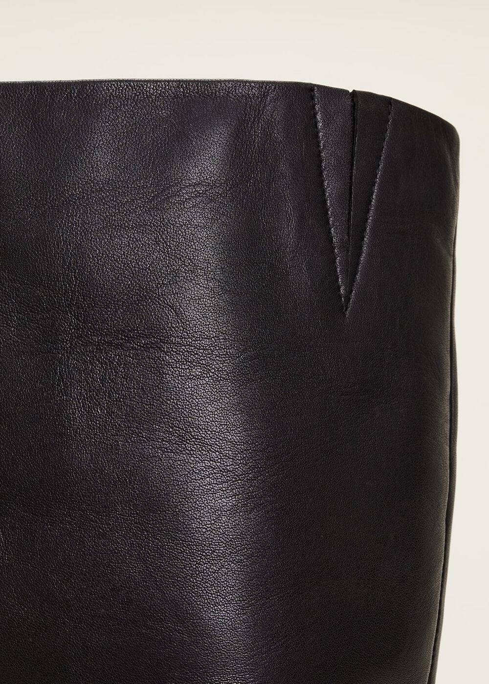 Leather Panelled Knee High Boot - Black