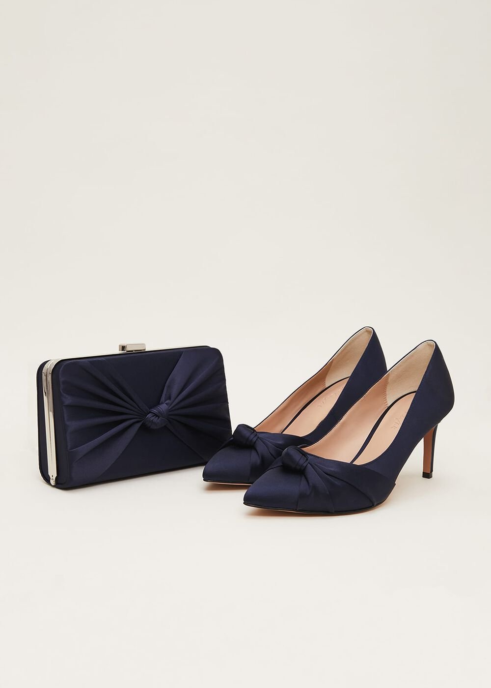 Satin Knot Front Court Shoe - Navy